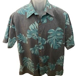 COOKE STREET Honolulu Grey & Blue Aloha Hawaiian Tropical Shirt Men L Large